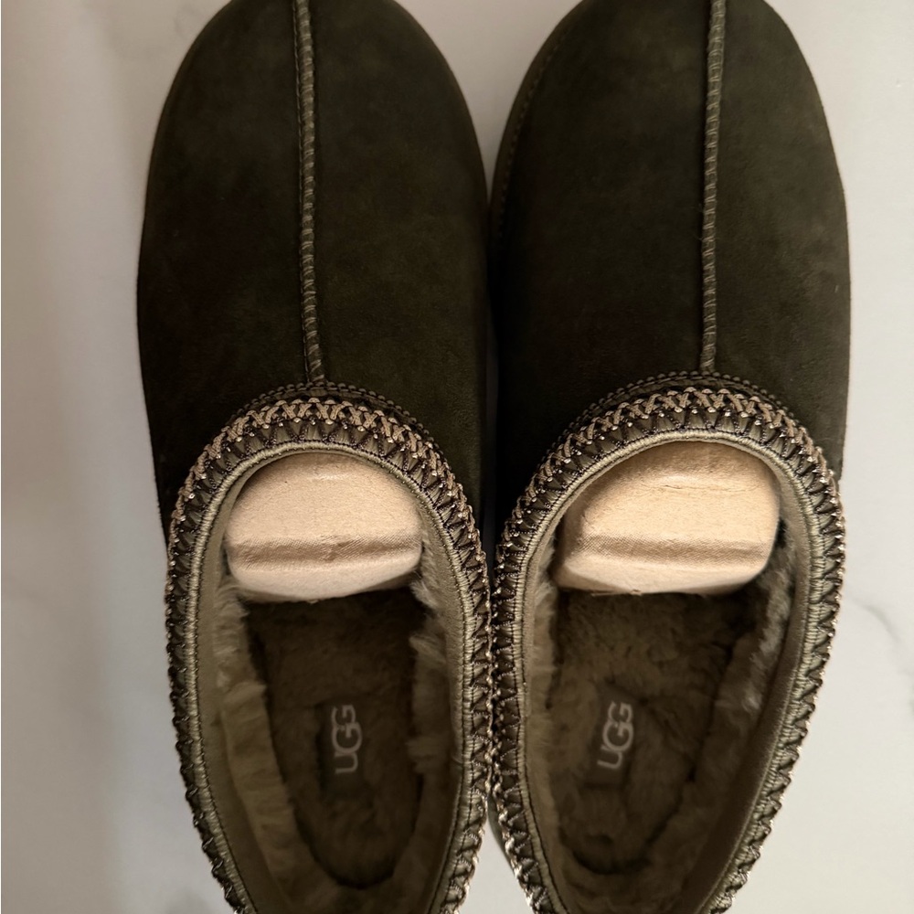 UGG Dark Suede Slippers with Stitch Detail